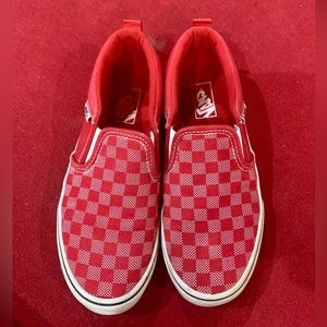 Boy’s Size 3 Red Checkered Vans Slip on Casual Boat Shoes GUC